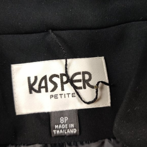KASPER Womens petite power blazer jacket single breasted black white accent  8P - Picture 5 of 6